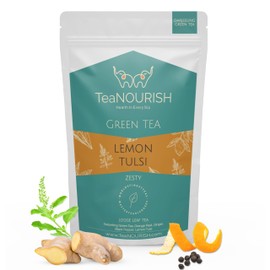 TeaNOURISH Zitronen-Tulsi-Grüntee | Darjeeling Loseblatt | Stressabbau-Tee | Tee zur Unterstützung des Immunsystems | Brühen Sie 50 Tassen heißen oder Eistee auf – 100 g