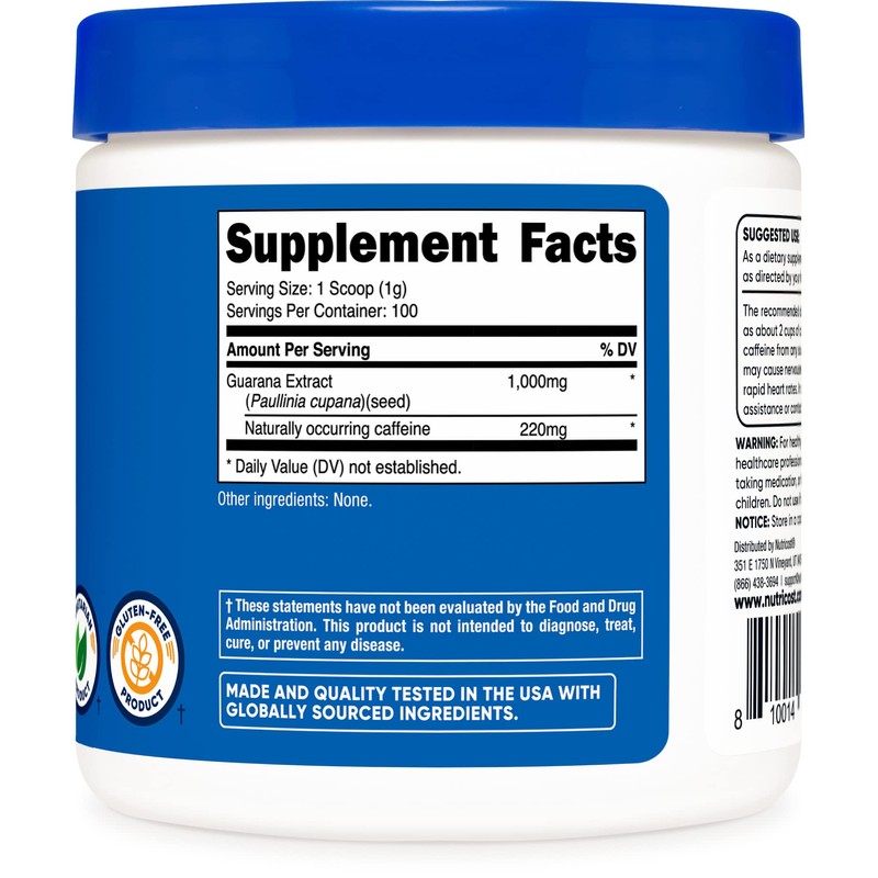 Nutricost Guarana Extract Powder 100 Grams - Natural Brazilian Herbal