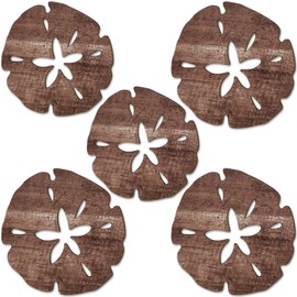 5 Pcs Summer Coastal Wall Decor Sand Dollar Wall Decor Beach Wall Art Decor 8" and 10" Wood Ocean Sand Dollar Decor Wooden Coastal Wall Art Hanging Signs for Home Bathroom Bedroom Decor, 2 Sizes