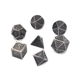 DollaTek 7 PCS Metal Dice Set DND Game Polyhedral Solid Metal D&D Dice Set with Storage Bag and Zinc Alloy with Enamel for Role Playing Game Dungeons and Dragons (Antique Hanging Plated Silver)