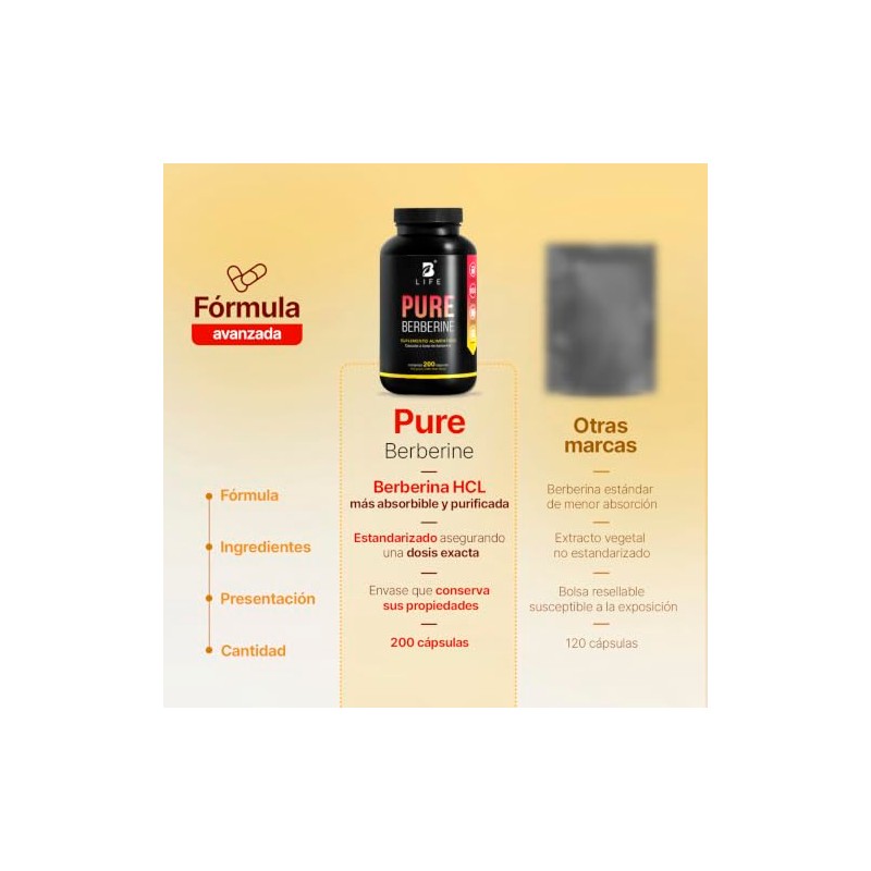 B Life Berberina HCL Pura 1000 mg | 200 Cápsulas