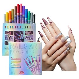 Set de 12 Rotuladores para Uñas, Marcadores de Pintura con Punta de Precisión 0.5mm, Plumas de Gel para Diseño de Uñas DIY, Decoración de Uñas para Pr