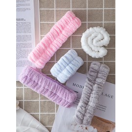 Wrist Washbands & Headband Set - Absorbent Flannel for Face Washing & Sports Free Size / White 30ea