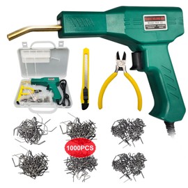 hengzhixingguang 220W Plastic Welder, 1000 PCS Hot Stapler Plastic Welding Kit, Plastic Repair Kit with LED light, AC110v-130v, 6 Types Staples for Bumper, Kayak, Plastic Product Repairs (Green)