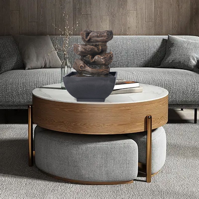 Tabletop Water Fountain Resin with Cascading Rock Waterfall and LED