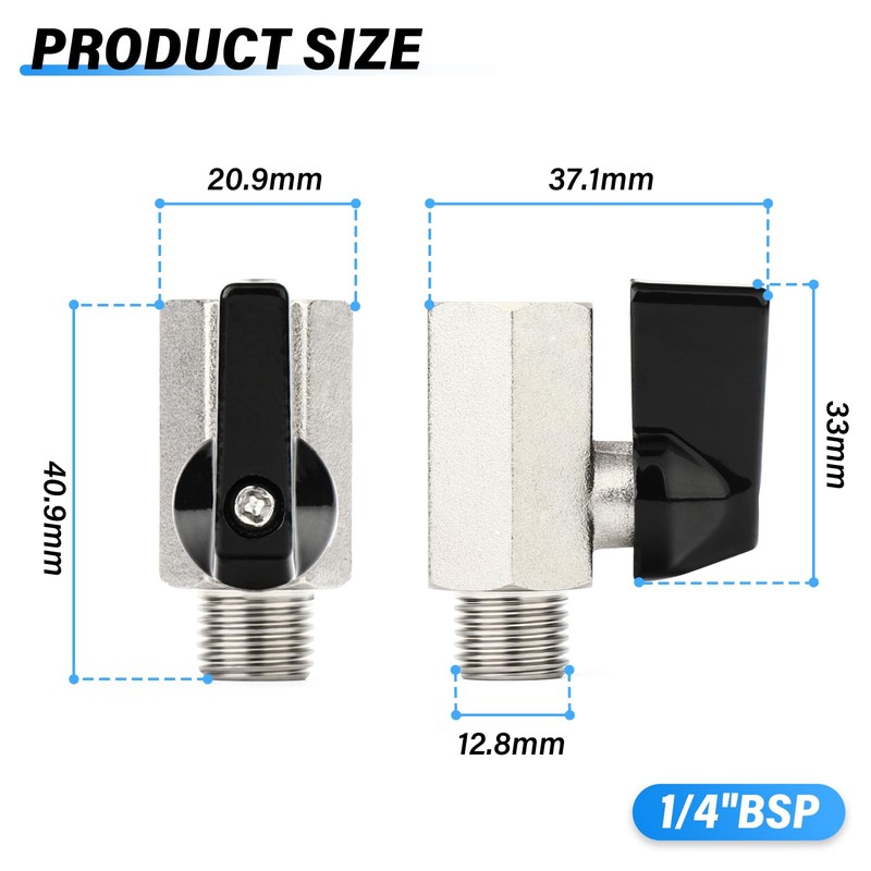 TAILONZ PNEUMATIC 6PCS 1/4 Inch Mini Brass Ball Valve Shut