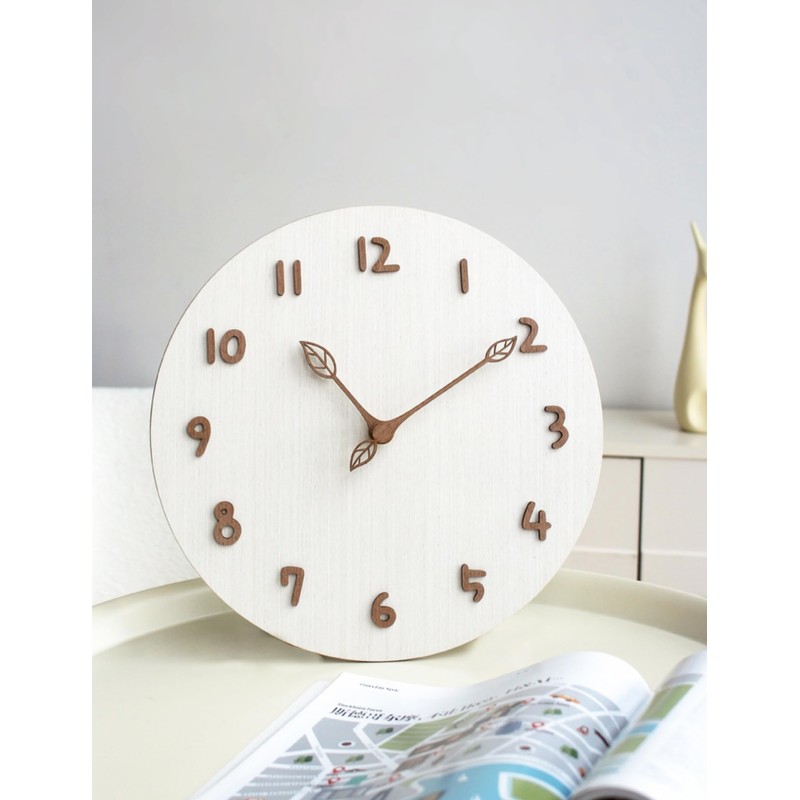 Mermbe Wall Clock, Raw Wood, Round, Silent, Quartz, No Clock