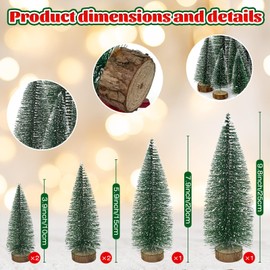 6 Pcs Small Christmas Trees Bottle Brush Christmas Trees Christmas Decorations, Small Christmas Pine Tree with Wooden Base for Christmas Table Decorations (4 Size)