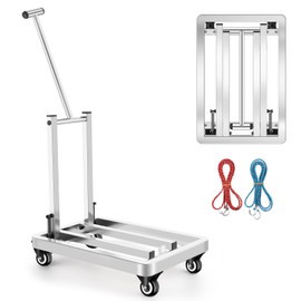 GUOZIXIN Folding Stainless Steel Hand Truck, Adjustable Handle Utility Cart with 4 Wheels & 2 Lashing Straps for Moving, Travel, Shopping, Office Use, Gardening,500 LB Heavy Duty Luggage Cart