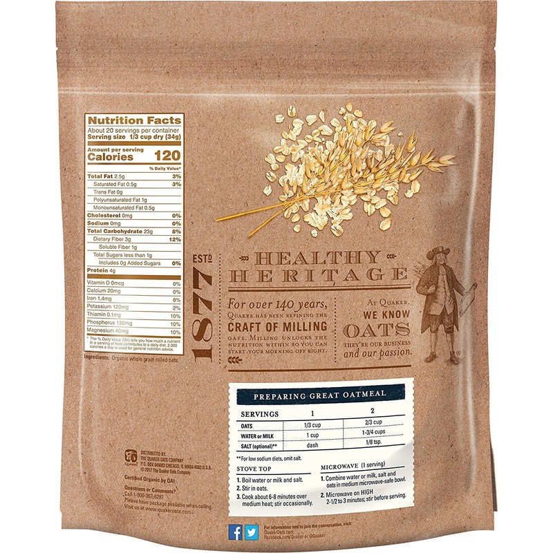 Quaker Organic Old Fashioned Oats, Non-GMO Project Verified, 24 Ounce,
