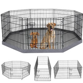 PETIME Foldable Metal Dog Exercise Pen/Pet Puppy Playpen Kennels Yard Fence Indoor/Outdoor 8 Panel 24" W x 36" H with Bottom Pad (with Bottom pad, 8 Panels 36" H)