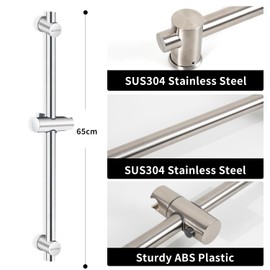 Vista 66cm Shower Riser Rail SUS304 Stainless Steel Bathroom Rail for Shower Wall Mounted Adjustable Shower Head Holder Brushed Silver