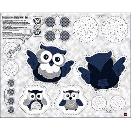 QUILTING TREASURES "BABY BOUTIQUE" OWL TOY / PILLOW FABRIC PANEL 35"X44"