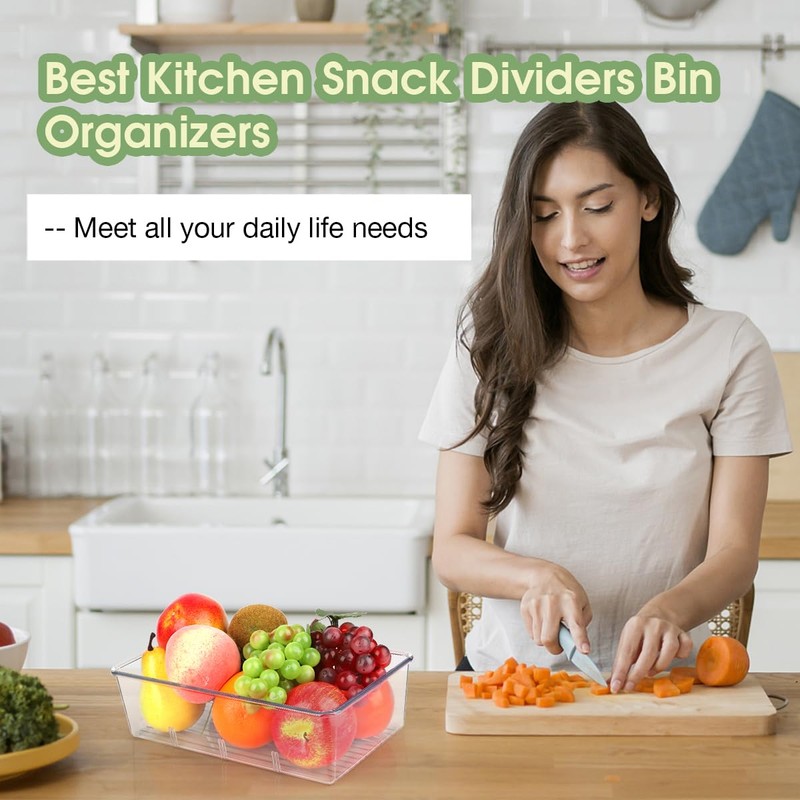 6 Pack Food Storage Organizer Bins Clear Plastic Removable Snack
