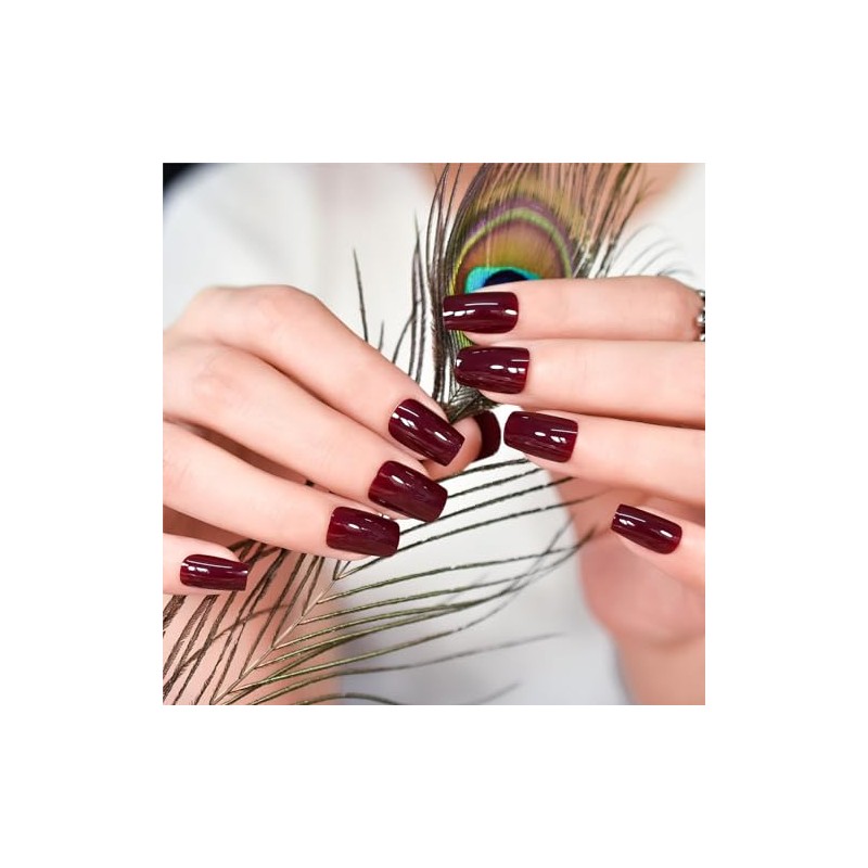 Uñas postizas de color rojo burdeos para prensar - Uñas