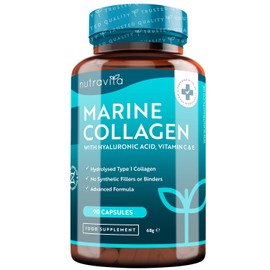 Nutravita Marine Collagen 1000mg Enhanced with Hyaluronic Acid 100mg - 90 Super Strength Capsules - Hydrolysed Collagen Supplements - Vitamin C, Vitamin E, Vitamin B2, Zinc, Copper - Made in The UK
