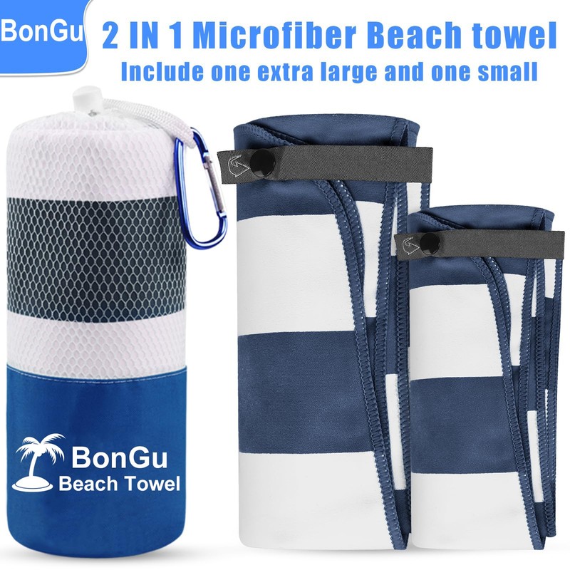 BonGu 2 Pack Beach Towel Set 180x80cm & 60x38cm Microfiber