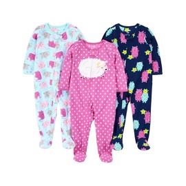 Simple Joys by Carter's - Pijama holgado de forro polar resistente al fuego, paquete de 3, rosa/azul marino/azul claro, elefante/monstruo, 18 meses