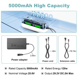 【5.0Ah High Capacity】Universal Rechargeable Battery Pack for Reclining Furniture with Charger, Wireless Battery Pack with LCD Display, Compatible with 2-Pin Power Recliner/Lift Chair/Sofa/Couch-White