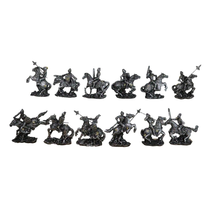 Set of 12 Medieval Armored Cavalry Horse Knights in Suit