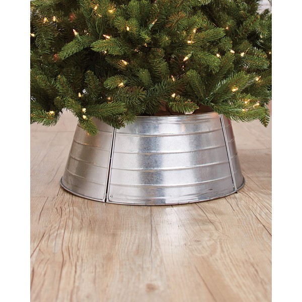 The Lakeside Collection Galvanized Metal Christmas Tree Ring - Farmhouse Holiday Accent - Silver