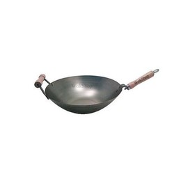 14 Inches Carbon Steel Wok with Helper Handle (Flat Bottom), 14 Gauge Thickness, USA Made