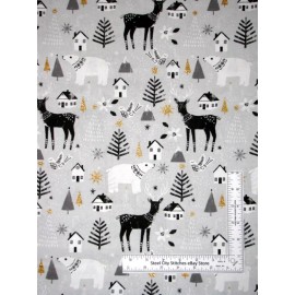 3 Wishes Christmas Fabric Deer Polar Bear House Cotton Peace on Earth 3 Wishes By Yard
