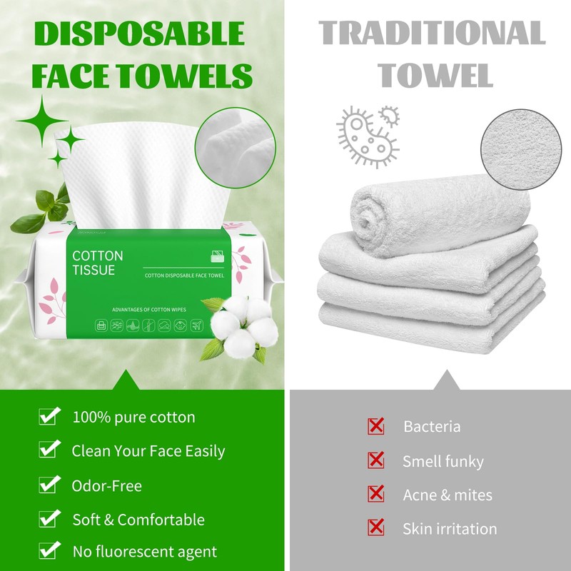 Disposable Face Towels 100 Count, Biodegradable Facial Towels for Sensitive