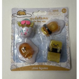 Just Play Gudetama The Lazy Egg 2" Mini Figures Party, DJ, Sushi, Rolling - Sanrino 4 Pack