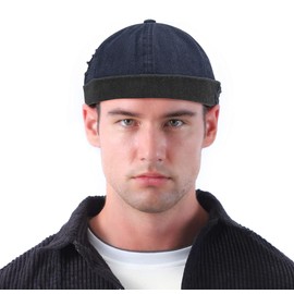 Initlove Mens Docker Cap Patch Brimless Hat Skullcap Retro Beanie Hat Blue