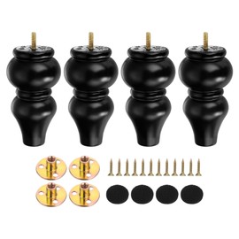 uxcell 6 Inch Wood Furniture Legs, Set of 4 Sofa Replacement Wooden Furniture Feet Dresser Legs with Mounting Screws, for Cabinets Couch Dresser Chair Desk Ottoman Table, Black