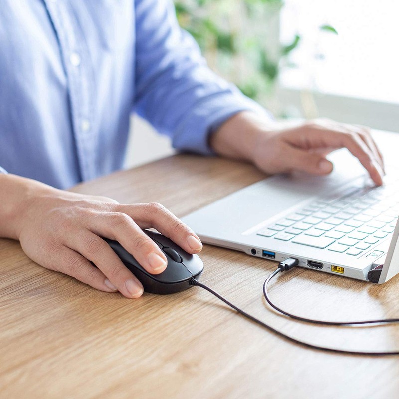 Sanwa Supply MA-BLC194BK Wired Mouse, Type-C Connection, Blue LED Sensor,