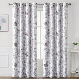 H.VERSAILTEX Blackout Curtains 96 Inch Length 2 Panels Set Floral Print Curtain Drapes for Living Room Thermal Insulated Grommet Window Curtains for Bedroom - Traditional Floral in Brown and Soft Teal