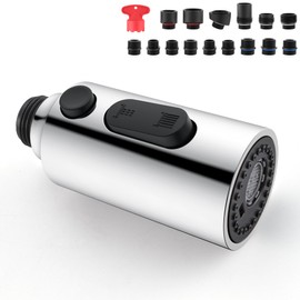 HEISOK Pull Down Faucet Head Replacement,3 Function Spray Head for Kitchen Faucet, Chrome Sink Faucet Head with 15 Adapters