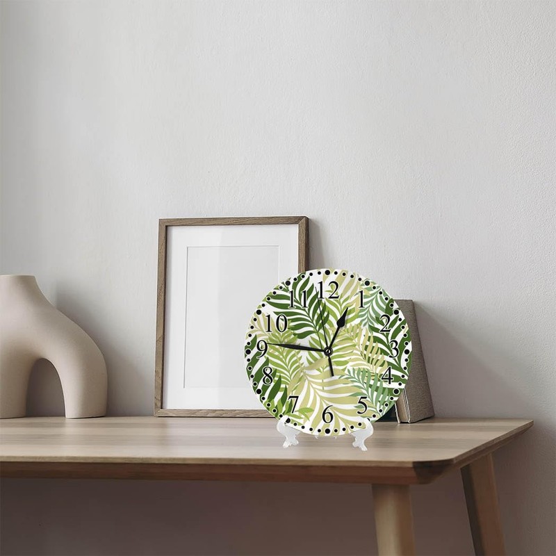 KEEPSUPER Clock Green Palm Tree Leaves Wall Clock 10 Inch