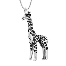 Hearbeingt Giraffe Cremation Ashes Jewelry Keepsake Pendant Necklace for Women Men Stainless Steel Urn Necklace for Ashes(Silver)