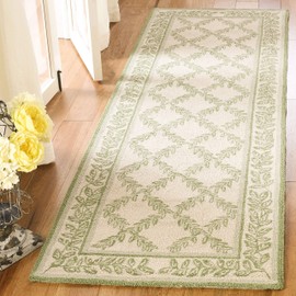 Safavieh Chelsea Collection HK230B Hand-Hooked French Country Wool Runner, 2'6" x 6' , Ivory / Light Green