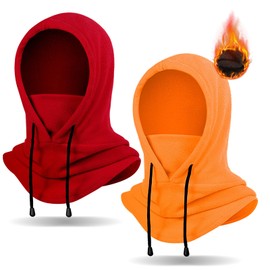 Fivali Winter Balaclava Ski Mask: Fleece Hood Hat Balaclava Face Mask Men Women Warm Face Cover for Cold Weather Gear, Red and Orange, One Size