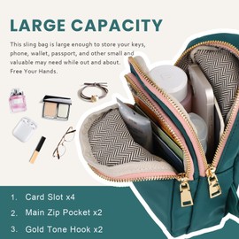 MEEJUNE Small sling bag for Women Nylon Crossbody Fanny Packs Purses chest Bag with adjustable shoulder strap (Green)