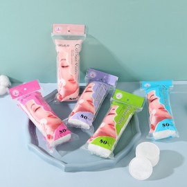 Large Portable Disposable Compressed Cotton Rounds for Toner & Makeup Removal 80 counts/Purple 10ea