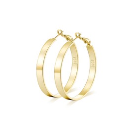 JINEAR 4MM Wide Large Gold Hoop Earrings for Women 14K Gold Plated 925 Sterling Silver Post Hoops Earring Trendy Thick Hypoallergenic Lightweight Big Chunky Hoops Earrings 30/40/50/60/70MM