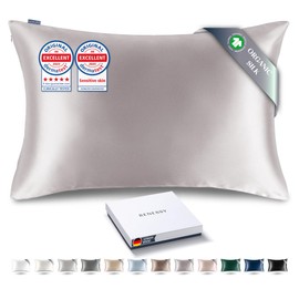 RENESSY Organic Silk Pillowcase 50 x 75 cm - 100% Organic Mulberry Silk, 22 Momme, Naturally Hypoallergenic, Promotes Hair and Skin Health, 1 Piece (Pale Lavender)