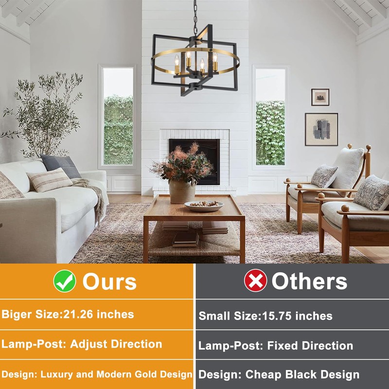 Zyzwmb 21.26'' Black Gold Dining Room Chandelier, 4-Light Modern Farmhouse