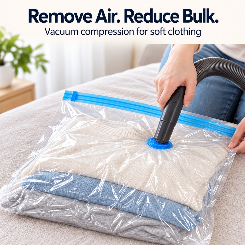 Vacuum Storage Bags for Clothing & Bedding – Transparent Compression