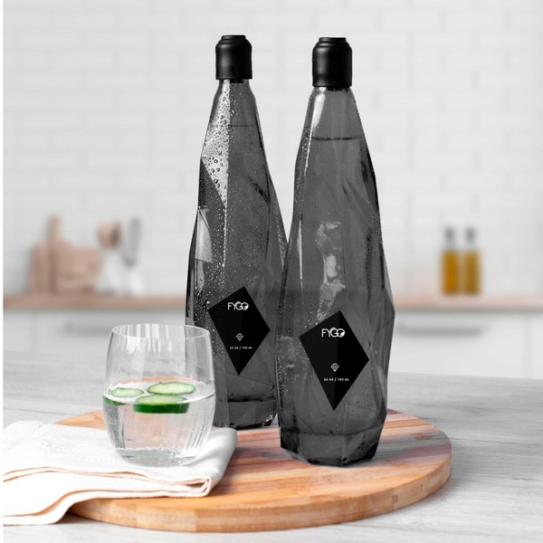 FYGO Set of 2 Diamond-Shaped Glass Bottles with Rubber Caps