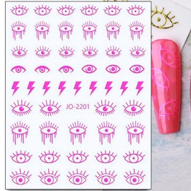7 Sheets Pink Nail Art Stickers, 3D Geometry Nail Transfer Decals, Butterfly Heart Letters Numbers Stars Eyes Nail Self-Adhesive Sticker Design for Women Girls Manicure Charms Decorations