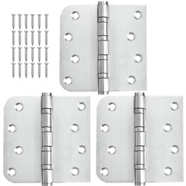 Qtanber 304 Stainless Steel Door Hinges, 4 inch X 4 inch Heavy Duty Door Hinges, Ball Bearing Door Hinges, Non Removable Pin, with Square and 5/8'' Radius 3 Pack