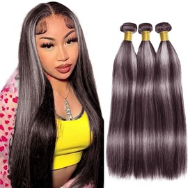 22 24 26 Inch Raivide P4/Grey Bundle Highlight Straight Human Hair Bundles Two Tone Brown Mixed With Gray Bundles Human Hair Brown Highlight Bundle