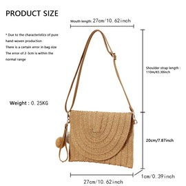 XFSRG Beach Bag Women's Straw Woven Handbag Women's Clutches Bohemian Woven Clutch Woven Bag Small Wedding Evening Bag Straw Beach Bags Summer Bags for Girls, light brown