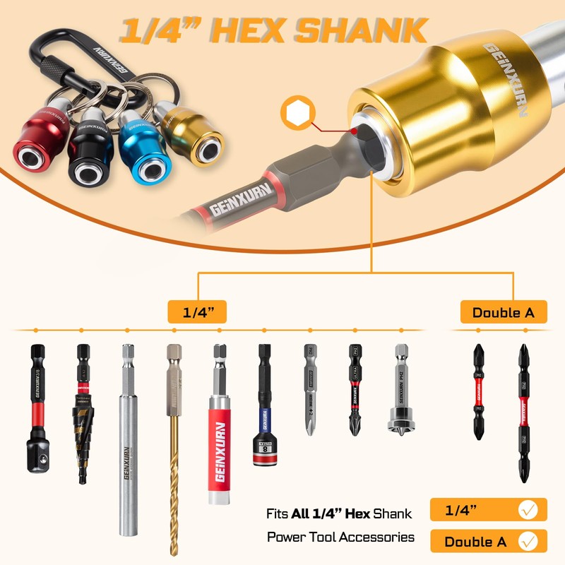 Geinxurn 25Pcs Bit Holder Key Chain, 1/4" Hex Shank One